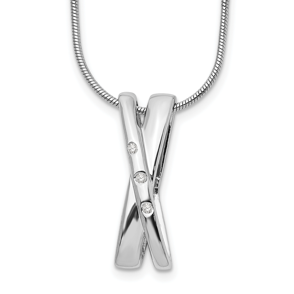 925 Sterling Silver Rhodium-plated 18 Inch Diamond X Necklace, 2" Ext.